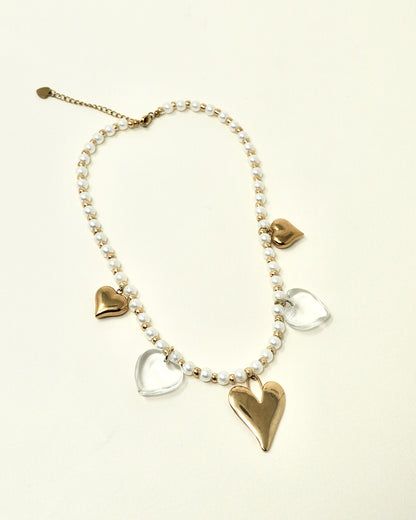 Collier perles Heart doré